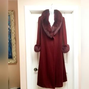 Marvin Richards Floor Length Lambswool & Fox Fur Trim Coat